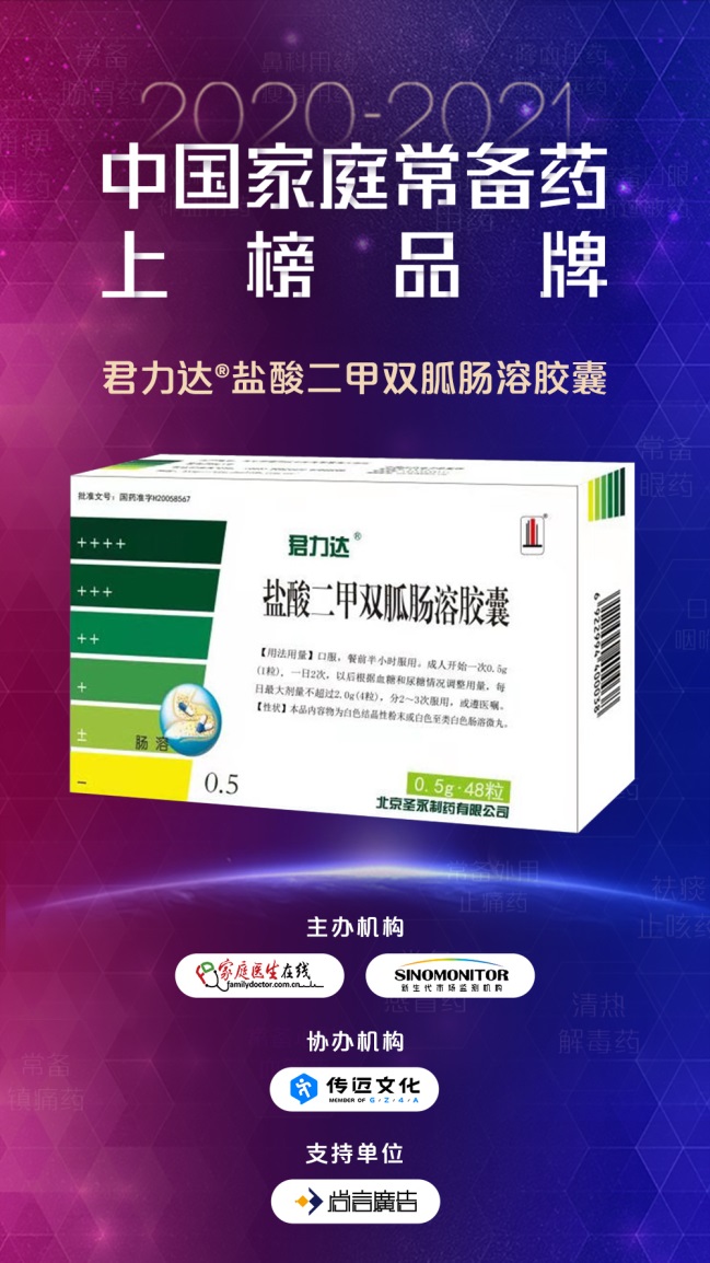 “君力達”榮登2020-2021中國家庭常備藥品牌榜，守護健康，祝君一臂之力